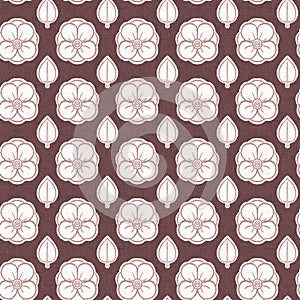 Gender neutral dark pink flower seamless raster background. Simple whimsical 2 tone pattern. Kids floral nursery