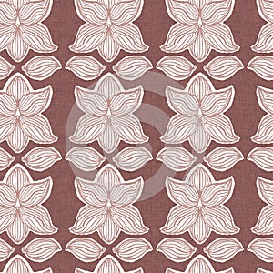 Gender neutral dark pink flower seamless raster background. Simple whimsical 2 tone pattern. Kids floral nursery