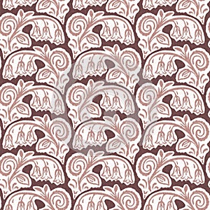 Gender neutral dark pink flower seamless raster background. Simple whimsical 2 tone pattern. Kids floral nursery