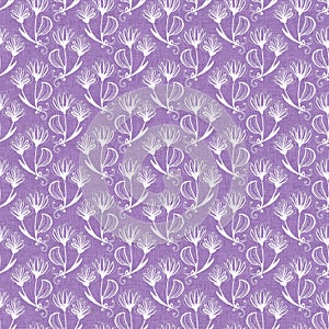 Gender neutral purple flower seamless raster background. Simple whimsical 2 tone pattern. Kids floral nursery wallpaper