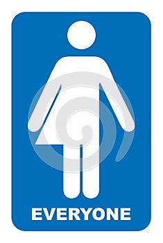 Gender neutral sign. Transgender restroom sign. illustration. Blue symbol isolated on white. Mandatory banner. Toilet photo