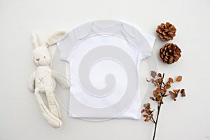 Gender neutral white baby grow mockup