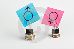 Illustration of gender pay gap with colorful stickers photo