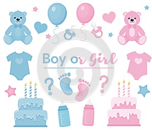 Gender reveal clipart. Blue and pink colors