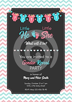 Gender reveal invitation template, baby shower party.