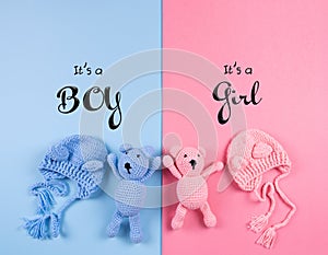 Gender reveal party, Baby shower, birthday, invitation or greeting card idea.  Copy space. photo