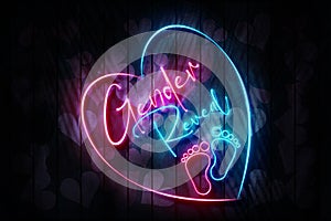 Gender Reveal Pink and Blue Neon Sign on a Dark Heart decorated Wooden Wall  3D illustration photo
