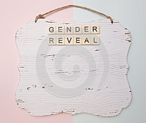Gender reveal on a wooden plank photo