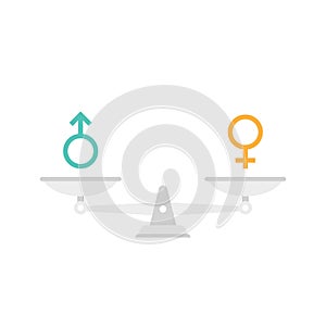 Gender and sexual equality concept. Scales with male and female sex symbols.