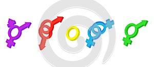 Gender sign icon set, cartoon style