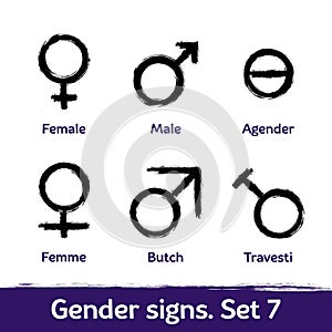 Gender signs drawn with brush. LGBT icons for sex diversity and equality of human rights