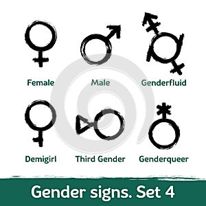 Gender signs drawn with brush. LGBT icons for sex diversity and equality of human rights