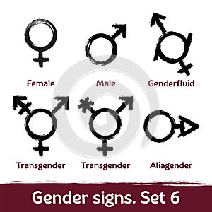 Gender signs drawn with brush. LGBT icons for sex diversity and equality of human rights