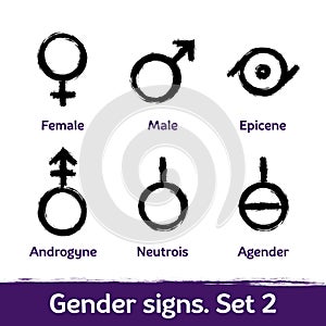 Gender signs drawn with brush. LGBT icons for sex diversity and equality of human rights