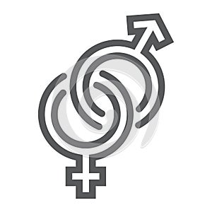 Gender signs line icon, love and sex, heterosexual sign, vector graphics, a linear pattern on a white background.