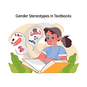 Gender stereotypes in textbooks concept. Flat vector illustration