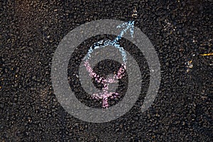 Gender symbol on asphalt, gender concept
