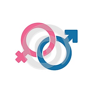 Gender symbol. Female and male icon. Man and woman sign. Pink and blue