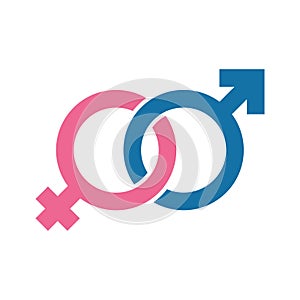 Gender symbol. Female and male icon. Man and woman sign. Pink and blue