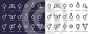 Gender symbol icons. Genderqueer, transgender and lesbian, bisexual pictograms. Lgbt, demiboy and gay, heterosexual photo