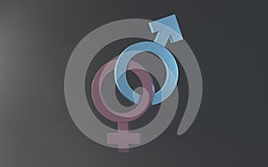 Gender symbols. Abstract Male and Female 3d sign icon, Man and Woman blue