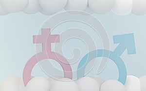 Gender symbols. Abstract Male and Female 3d sign icons, Man and Woman blue