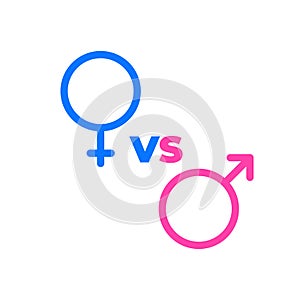 Gender symbols. Concept with man and woman or male and female signs versus against each other
