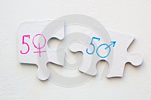 Gender symbols on the puzzle close-up. concept transgender