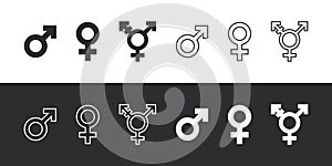 Gender symbols. Three gender icons. Male, female symbols. Vector scalable graphics