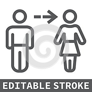 Gender transition line icon, lgbt and pride, gender change sign vector graphics, editable stroke linear icon, eps 10.