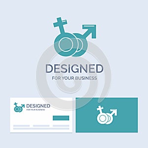 Gender, Venus, Mars, Male, Female Business Logo Glyph Icon Symbol for your business. Turquoise Business Cards with Brand logo