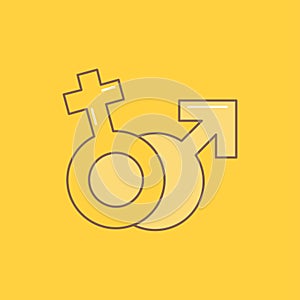 Gender, Venus, Mars, Male, Female Flat Line Filled Icon. Beautiful Logo button over yellow background for UI and UX, website or