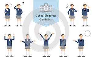 Genderless, blazer uniform pose set,Questioning, worrying, undertaking, pointing and etc