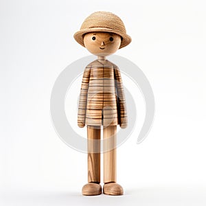 Genderless Wooden Figure In Kengo Kuma Style Straw Hat photo