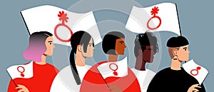 Genderqueer symbol, non-biner people with flag, flat  stock illustration as symbol of non-binary gender and gender equality