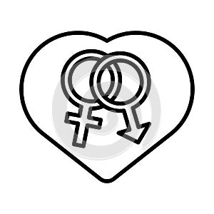 Genders male and female symbols in heart line style icon