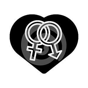 Genders male and female symbols in heart silhouette style icon