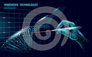 Gene therapy DNA 3D chemical molecule structure low poly. Polygonal coronavirus vaccine part. Innovation medicine genome