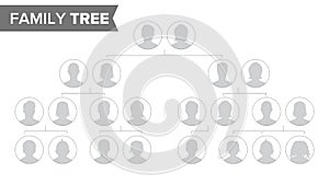 Genealogical Tree Template Vector. Family History Tree With Default People Portraits. Family Tree Chart Illustration