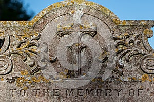 Genealogy and ancestry. Old graveyard headstone `to the memory of photo