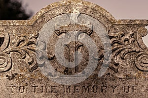 Genealogy and ancestry. Old graveyard headstone `to the memory o photo