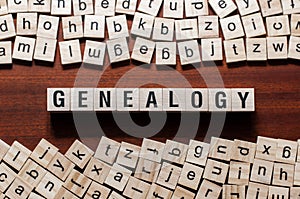 Genealogy word concept on cubes photo