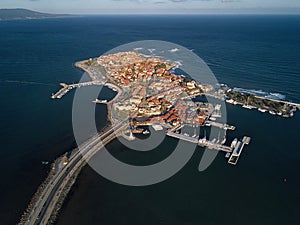 General aerial view of Nessebar, ancient city on the Black Sea coast of Bulgaria