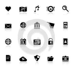General application icons with reflect on white ba