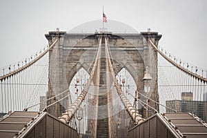 General architecture of the famous Brooklyn bridge going to downtown Manhattan