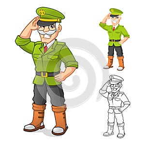 General Army Cartoon Character with Salute Hand Pose