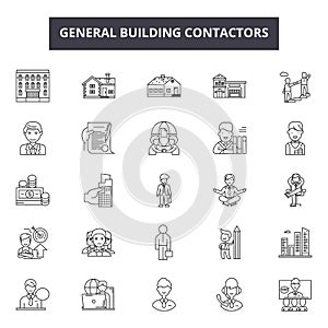 General building contractors line icons, signs, vector set, outline illustration concept