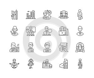 General building contractors line icons, signs, vector set, outline illustration concept
