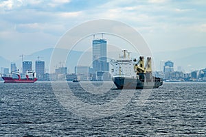 General cargo vessels on anchor in anchorage