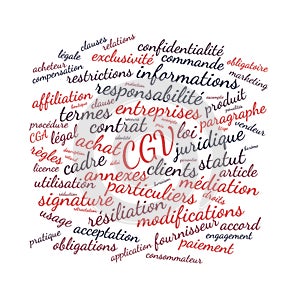 General Conditions word cloud vector illustration in French language